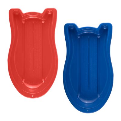 Superio Toboggan Snow Sled- 37 Plastic Slider for Kids and Adults- Heavy Duty Sled for 1 Rider with Pull Ropes for Downhill Sledding, Winter Outdoor Sports, (Red-Blue)