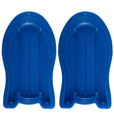 Superio Toboggan Snow Sleds, 2 Pack- 37 Plastic Sliders for Kids and Adults- Heavy Duty Sleds for 1 Rider with Pull Ropes for Downhill Sledding, Winter Outdoor Sports, (Blue)