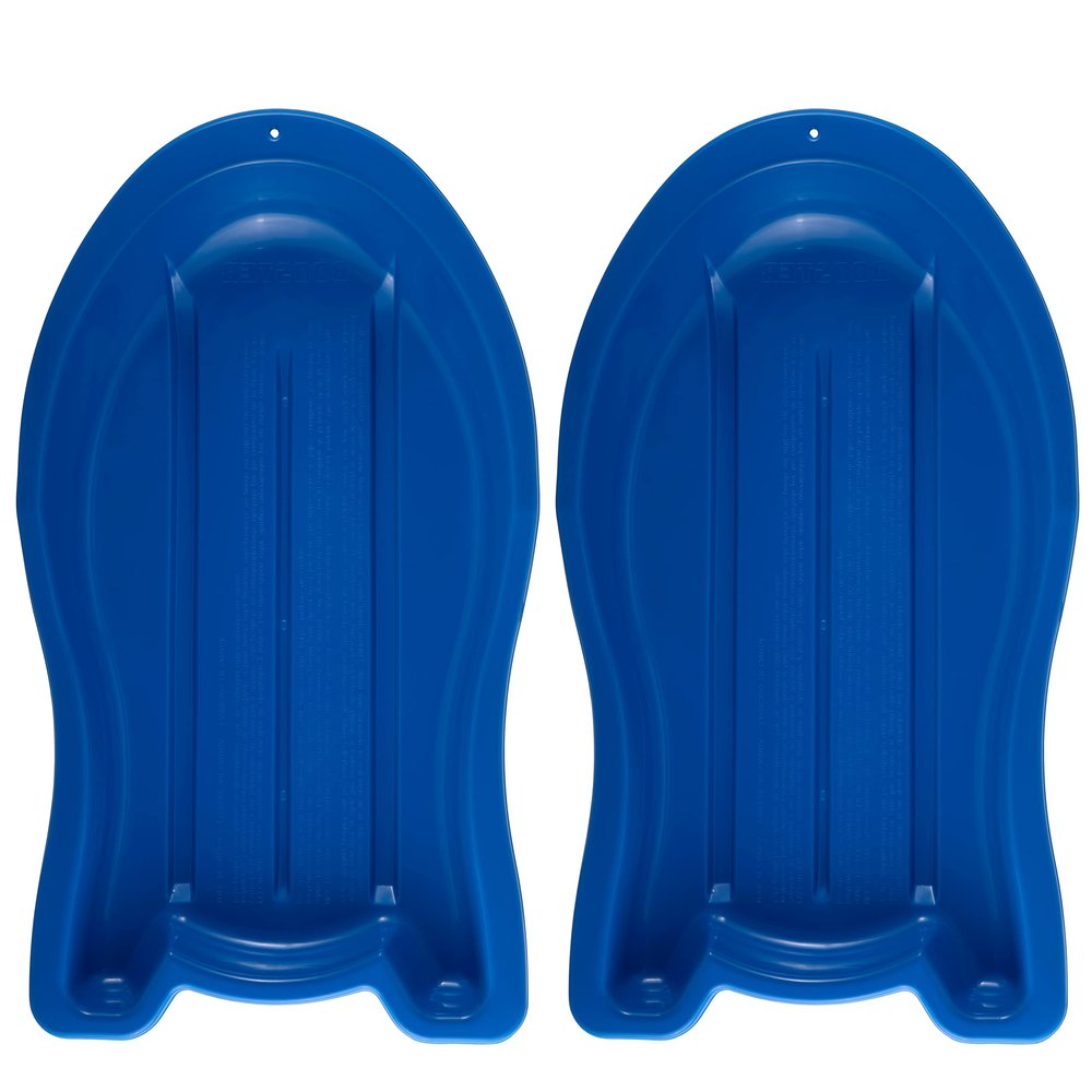 Superio Toboggan Snow Sleds, 2 Pack- 37 Plastic Sliders for Kids and Adults- Heavy Duty Sleds for 1 Rider with Pull Ropes for Downhill Sledding, Winter Outdoor Sports, (Blue)
