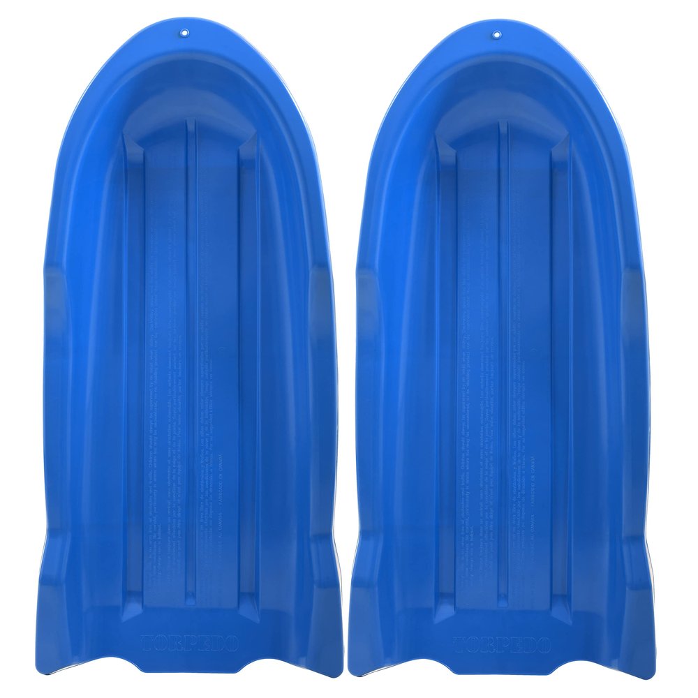 Superio Toboggan Snow Sleds, 2 Pack- 46 Plastic Open Back Slider for Kids and Adults- Heavy Duty Sleds with Holes for Pull Ropes (Ropes Excluded) for Downhill Sledding, Winter Outdoor Sports, (Blue)