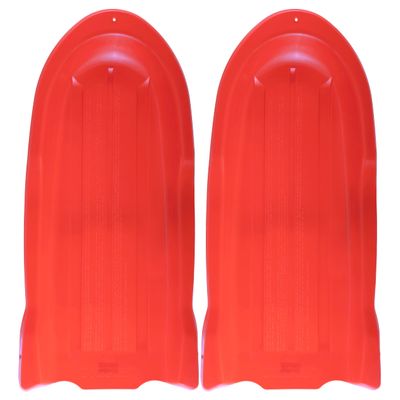 Superio Toboggan Snow Sleds, 2 Pack- 46 Plastic Open Back Slider for Kids and Adults- Heavy Duty Sleds with Holes for Pull Ropes (Ropes Excluded) for Downhill Sledding, Winter Outdoor Sports, (Red)