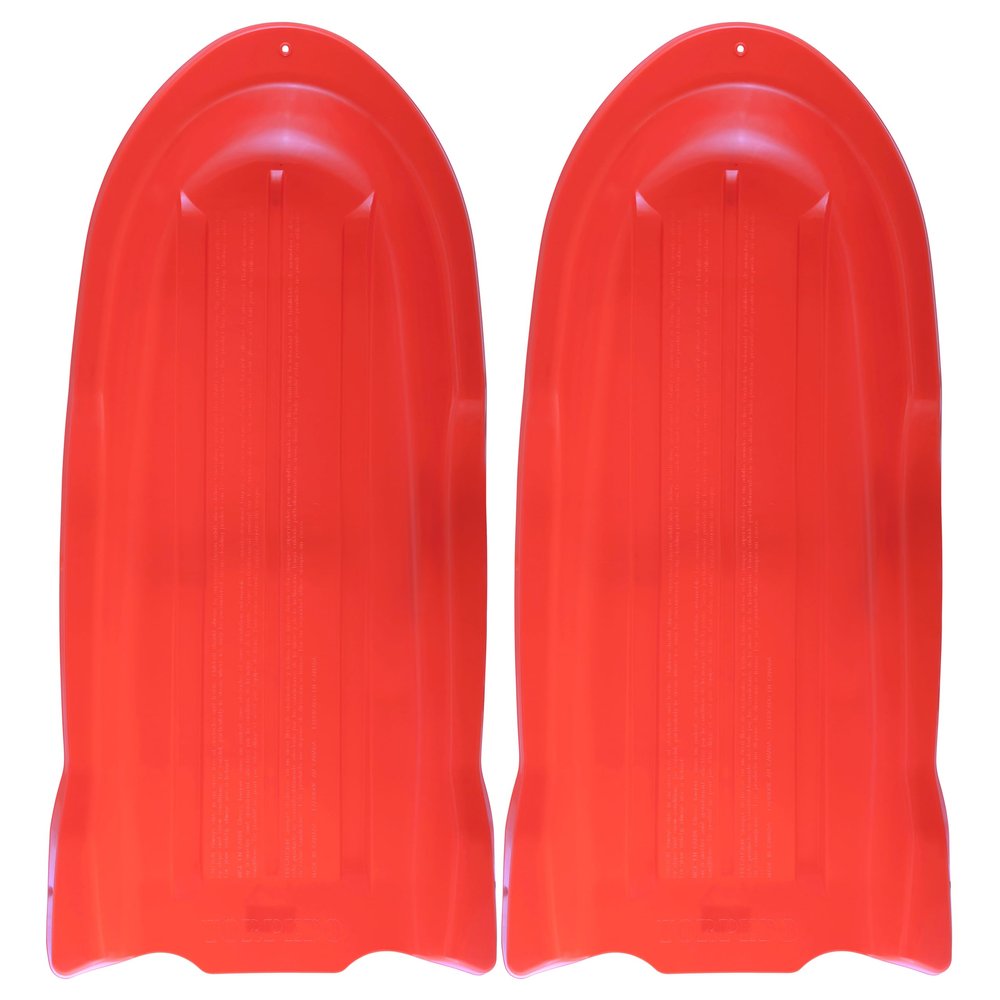Superio Toboggan Snow Sleds, 2 Pack- 46 Plastic Open Back Slider for Kids and Adults- Heavy Duty Sleds with Holes for Pull Ropes (Ropes Excluded) for Downhill Sledding, Winter Outdoor Sports, (Red)