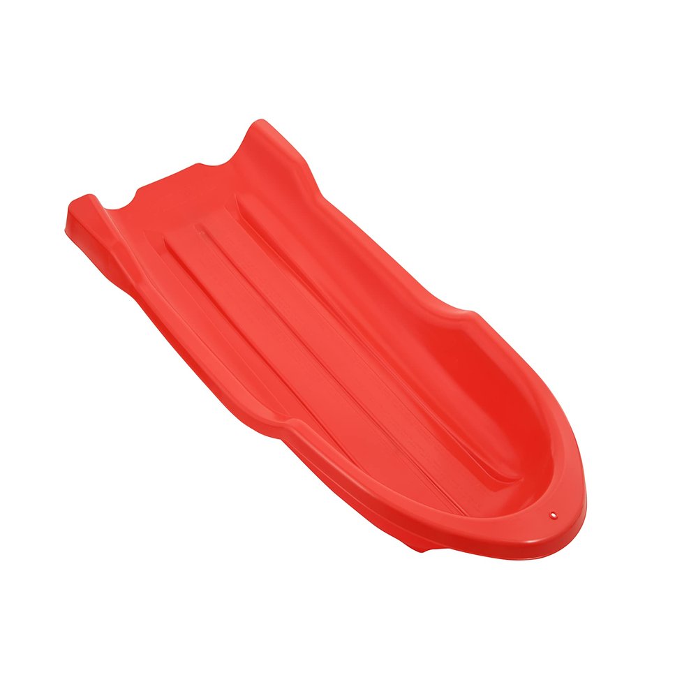 Superio Toboggan Snow Sled for Kids and Adults, 46" Heavy Duty Plastic Open Back Slider with Handles and Hole for Pull Ropes- (Ropes Excluded) Kid and Adult Winter Fun (Red)