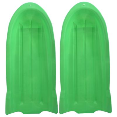 Superio Toboggan Snow Sleds, 2 Pack- 46 Plastic Open Back Slider for Kids and Adults- Heavy Duty Sleds with Holes for Pull Ropes (Ropes Excluded) for Downhill Sledding, Winter Outdoor Sports, (Green)