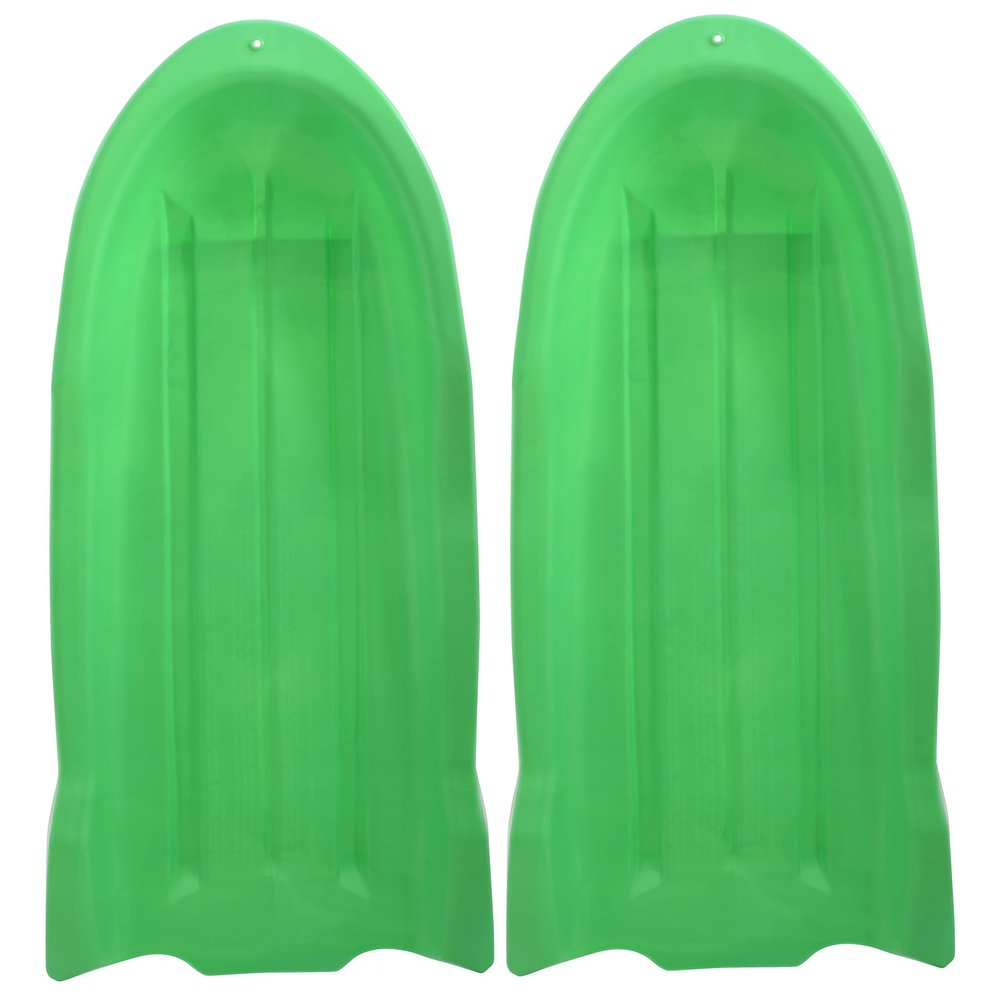Superio Toboggan Snow Sleds, 2 Pack- 46 Plastic Open Back Slider for Kids and Adults- Heavy Duty Sleds with Holes for Pull Ropes (Ropes Excluded) for Downhill Sledding, Winter Outdoor Sports, (Green)