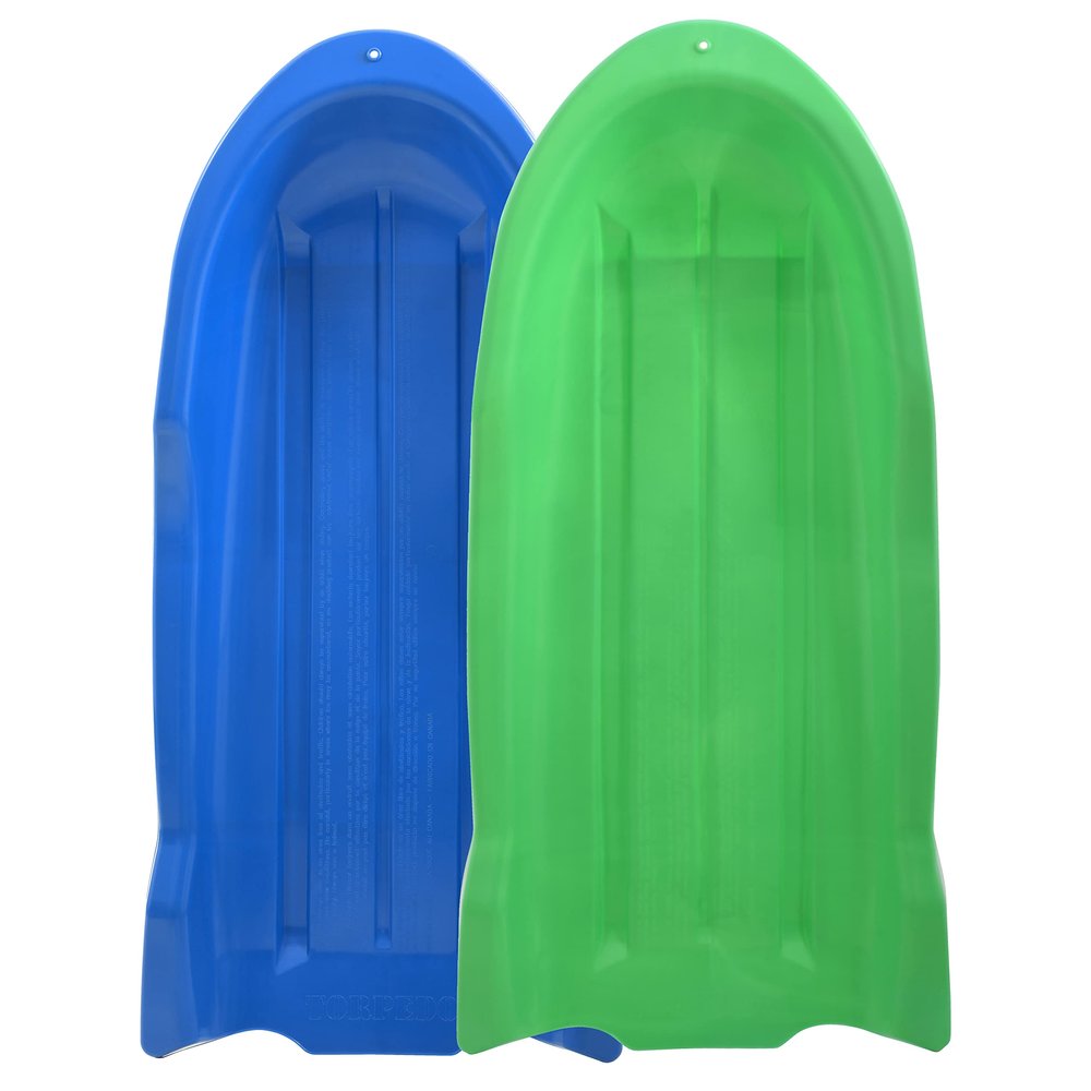 Superio Toboggan Snow Sled- 46 Plastic Open Back Sled for Kids and Adults- Heavy Duty Sled with Hole for Pull Ropes (Ropes Excluded) for Downhill Sledding, Winter Outdoor Sports, (Blue-Green)