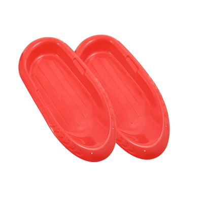 Superio Toboggan Snow Sleds for Kids and Adults, 2 Pack Heavy Duty Plastic Sliders with Handles and Hole for Pull Ropes- Kid and Adult Winter Fun (Red (36"))