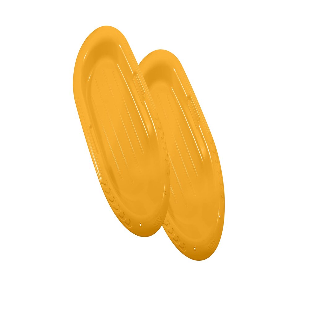 Superio Toboggan Snow Sleds for Kids and Adults, 2 Pack Heavy Duty Plastic Sliders with Handles and Hole for Pull Ropes- Kid and Adult Winter Fun (Yellow (36"))