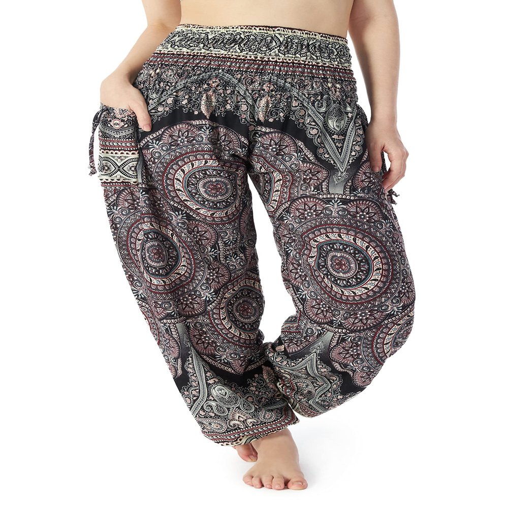 Lannaclothesdesign Women's Smocked Waist Boho Flowy Yoga Harem Pants Hippie Clothes