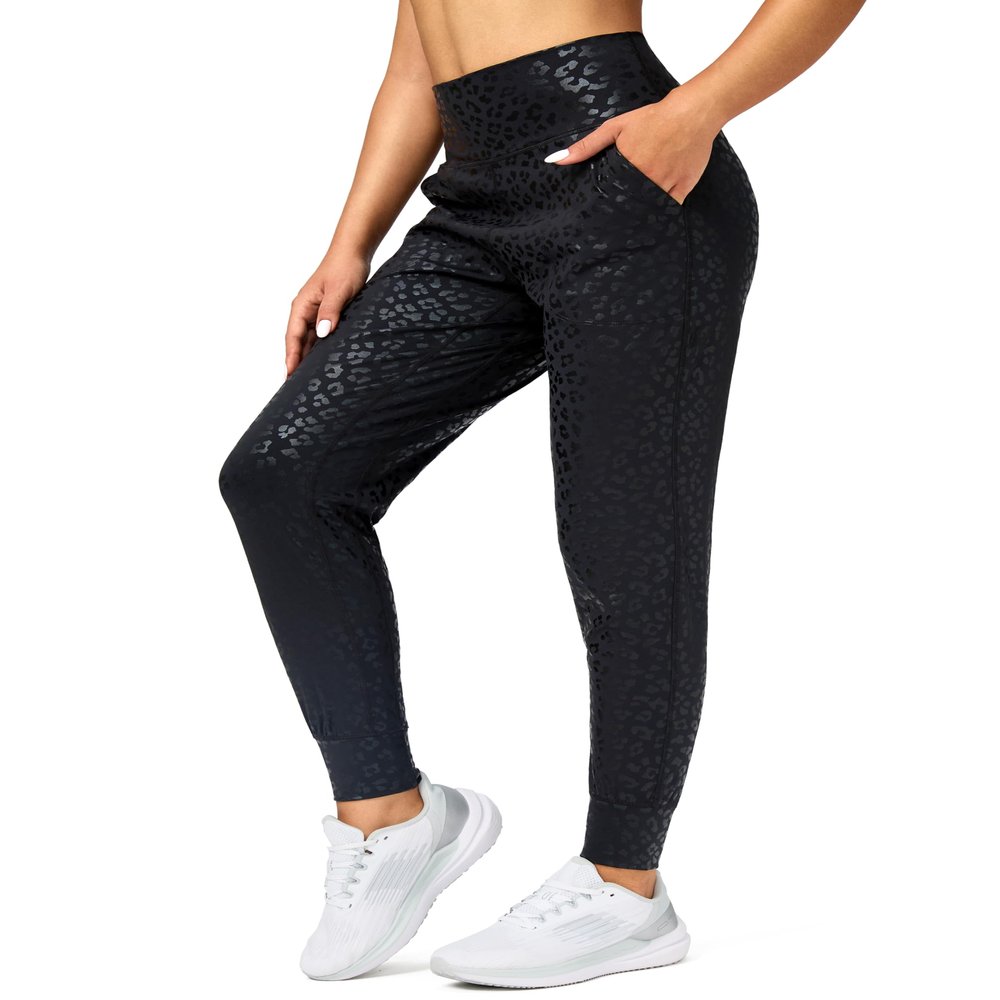 G Gradual Women's Joggers High Waisted Yoga Pants with Pockets Loose Leggings for Women Workout, Athletic, Lounge (Black Leopard, X-Large)