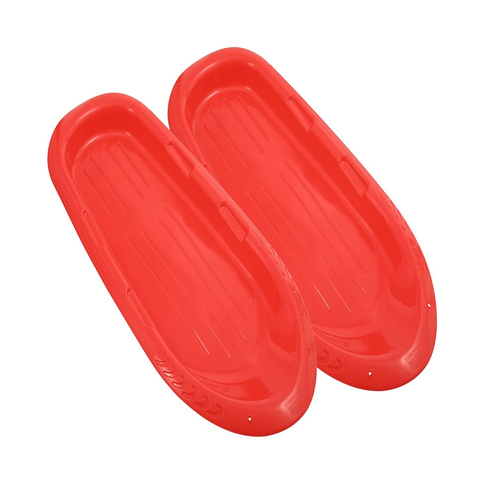 Superio X-Long Toboggan Snow Sleds for Kids and Adults, 48", 2 Pack Heavy Duty Plastic Sliders with Handles and Hole for Pull Ropes- Kid and Adult Winter Fun (Red (48"))