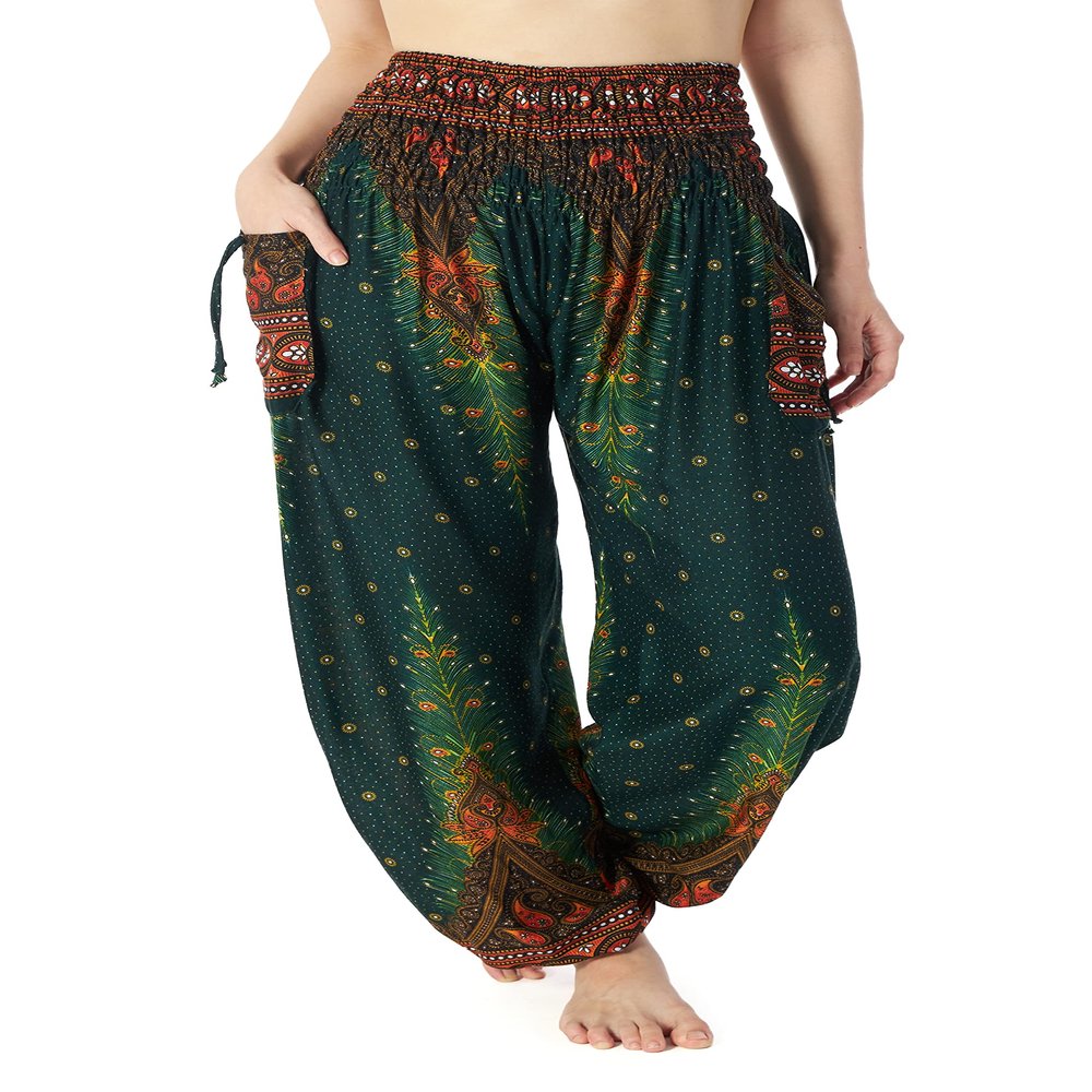 Lannaclothesdesign Women's Smocked Waist Boho Flowy Yoga Harem Pants Hippie Clothes