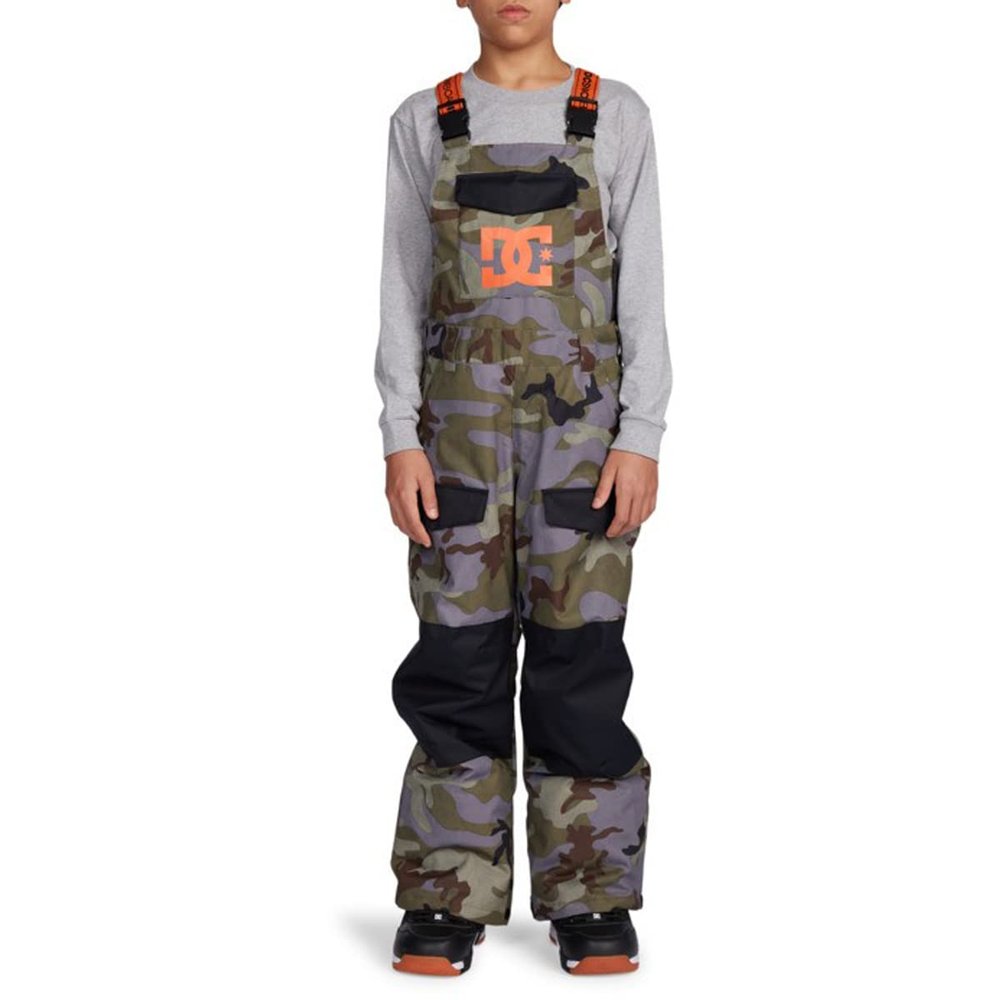 DC Roadblock Bib Kids Snowboard Pants Woodland Camo Castlerock Sz M (12)