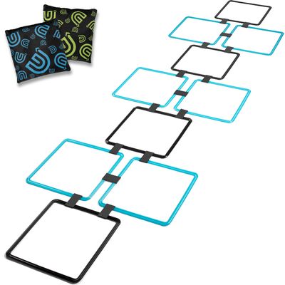 GETMOVIN SPORTS Hopscotch Squares Set with 2 Premium Beanbags Giant Sized 15 Inch Squares with 15 Connectors for Indoor/Outdoor Portable Fun Conditioning Agility Training (Blue)