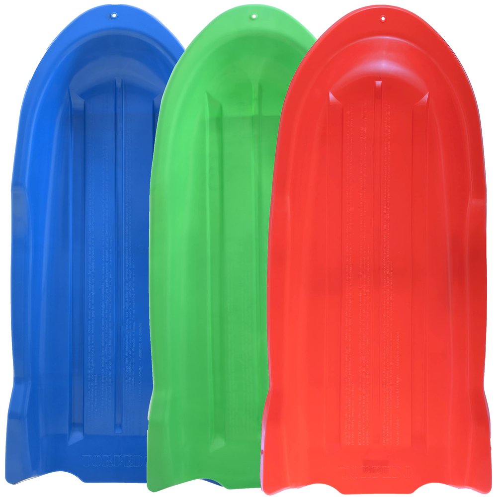 Superio Toboggan Snow Sled- 46 Plastic Open Back Sled for Kids and Adults- Heavy Duty Sled with Hole for Pull Ropes (Ropes Excluded) for Downhill Sledding, Winter Outdoor Sports, (Red, Blue, Green)