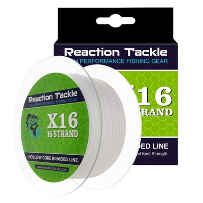 Reaction Tackle Hollow Core, 16 Strand Braided Fishing Line White - 200LB / 500yds