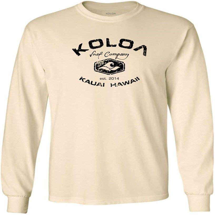 Joe's USA Koloa Surf Vintage Logo Heavy Cotton Long Sleeve T-Shirt, 3XLT, Natural