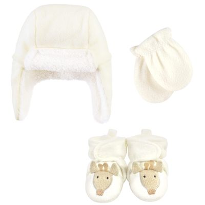 Hudson Baby Unisex Trapper Hat, Mitten and Bootie Set, Giraffe, 6-12 Months, Giraffe, 6-12 Months US