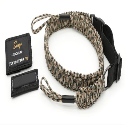 Sunya Paracord Compound Bow Sling with V2 Upgraded Magnetic Connection System. Lightweight Hands Free Shoulder Carrying Sling for Bow Hunting, Field Archery and 3D (Marsh Camo)
