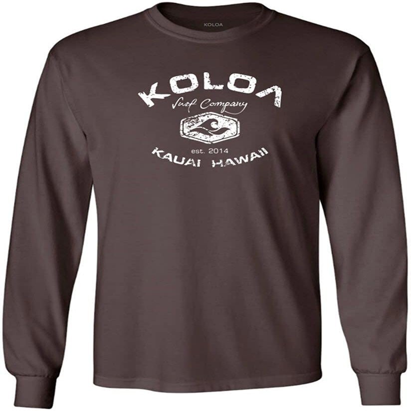 Joe's USA Koloa Surf Vintage Logo Heavy Cotton Long Sleeve T-Shirt, Large, Brown