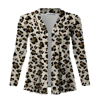 Women's Lightweight Open Front Cardigans with Pockets Thin Leopard Animal Printed Black Sweater Plus Size Cardigan (ANI_Mocha/Khaki/Black, Small)