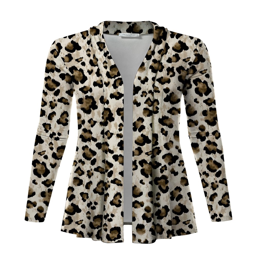 Women's Lightweight Open Front Cardigans with Pockets Thin Leopard Animal Printed Black Sweater Plus Size Cardigan (ANI_Mocha/Khaki/Black, Small)
