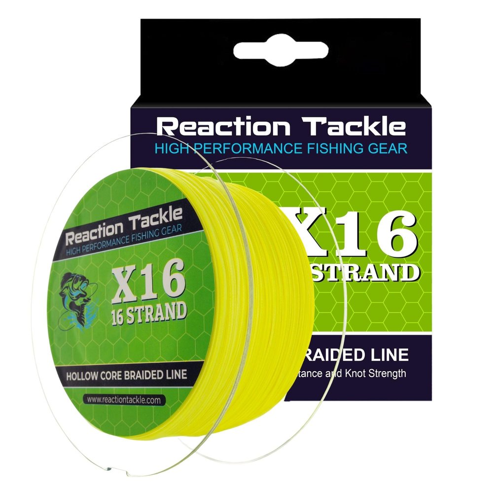 Reaction Tackle Hollow Core, 16 Strand Braided Fishing Line Hi Vis Yellow - 200LB / 500yds