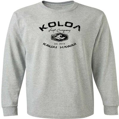 Joe's USA Koloa Surf Vintage Logo Heavy Cotton Long Sleeve T-Shirt, Large, Athletic Heather