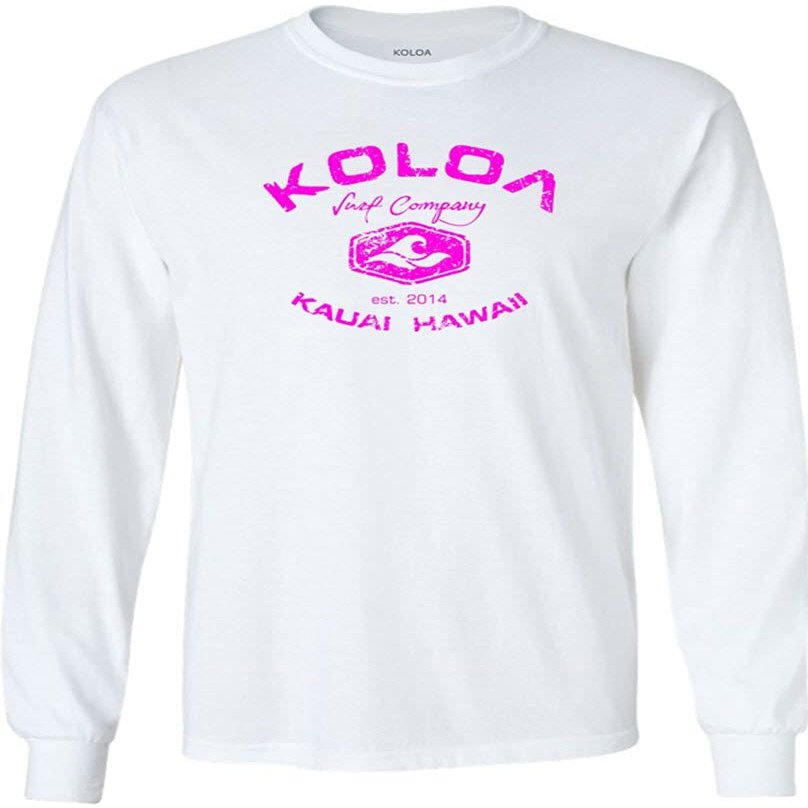 Joe's USA Koloa Surf Vintage Logo Heavy Cotton Long Sleeve T-Shirt, Large, White