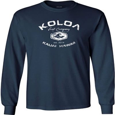 Joe's USA Koloa Surf Vintage Logo Heavy Cotton Long Sleeve T-Shirt-L-Navy/w
