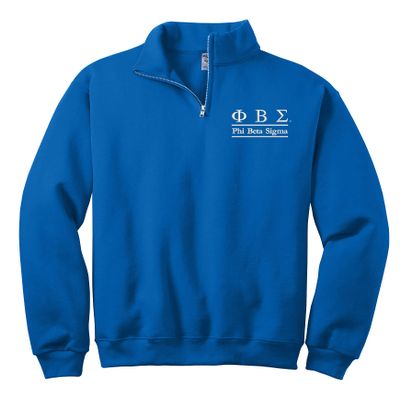 Sorority Letters Shop Phi Beta Sigma Quarter Zip Cadet Collar Sweatshirt - Phi Beta Sigma Fraternity Merchandise (L) Blue