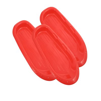 Superio Toboggan Snow Sled for Kids and Adults, 36" and 48" Heavy Duty Plastic Slider with Handles and Hole for Pull Ropes- Kid and Adult Winter Fun, 3 Pack (Red-48)