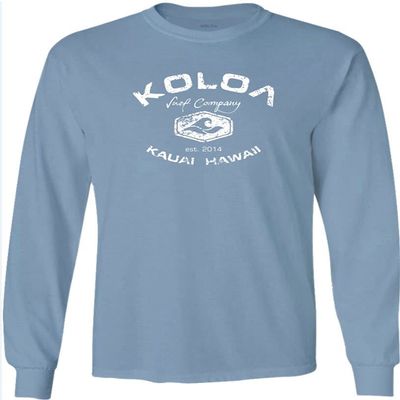 Joe's USA Koloa Surf Vintage Logo Heavy Cotton Long Sleeve T-Shirt (Stoneblue, Large Tall)