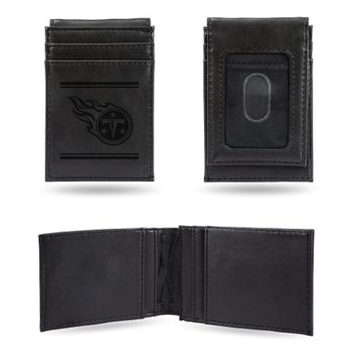 Rico Industries NFL Tennessee Titans Premium Laser Engraved Vegan Black Leather Front Pocket Wallet - Compact and Slim Yet Sturdy Design - Perfect to Show Your Team Pride or Gift