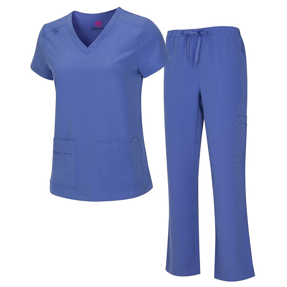 M&M SCRUBS Mens Scrub Set Medical Scrub Top and Pants 8400 (Ceil Blue, Large)