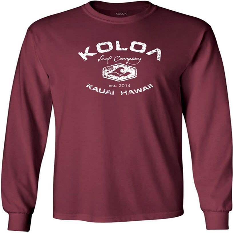 Joe's USA Koloa Surf Vintage Logo Heavy Cotton Long Sleeve T-Shirt, 3XLT, Maroon