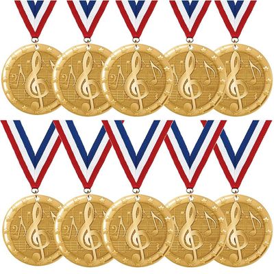 Crown Awards Music Medals - Sold in Packs of 10-2" Shiny Gold Music Medals with Ribbon Prime