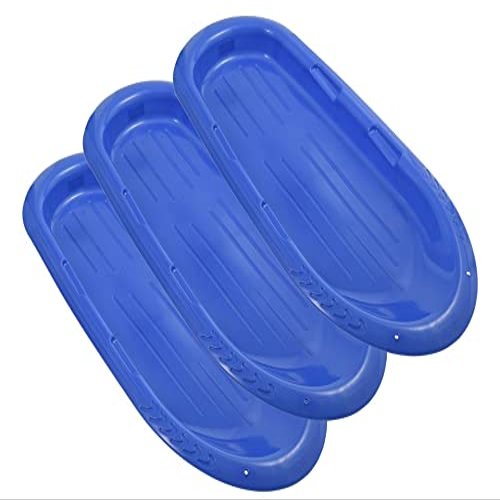Superio Toboggan Snow Sled for Kids and Adults, 48" Heavy Duty Plastic Slider with Handles and Hole for Pull Ropes- Kid and Adult Winter Fun, 3 Pack (Blue)