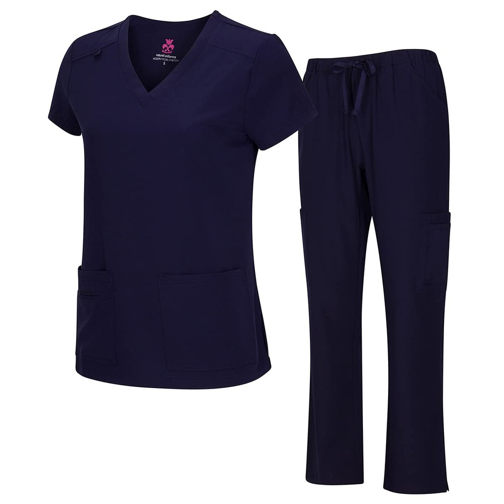 M&M SCRUBS Mens Scrub Set Medical Scrub Top and Pants 8400 (Navy, Medium)