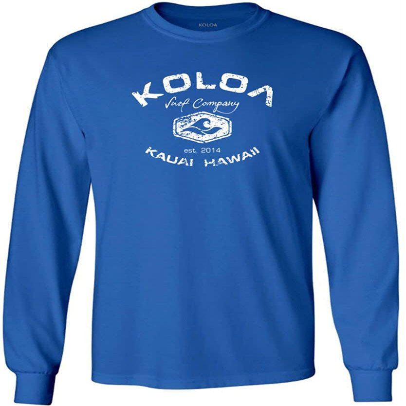 Joe's USA Koloa Surf Vintage Logo Heavy Cotton Long Sleeve T-Shirt, 3XLT, Royal