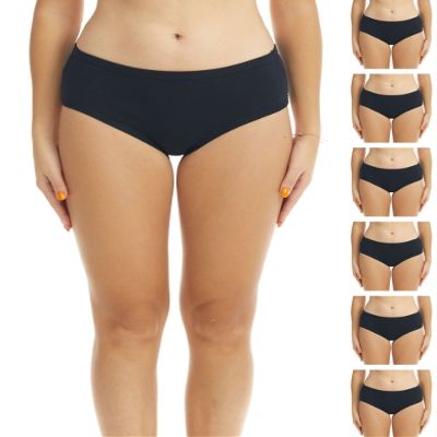 ESTEEZ Small Black Cotton Underwear for Women - Mid-Waisted Briefs, Soft & Breathable Ladies Panties Multi-Pack (EX804248-BLK-6PK-S)