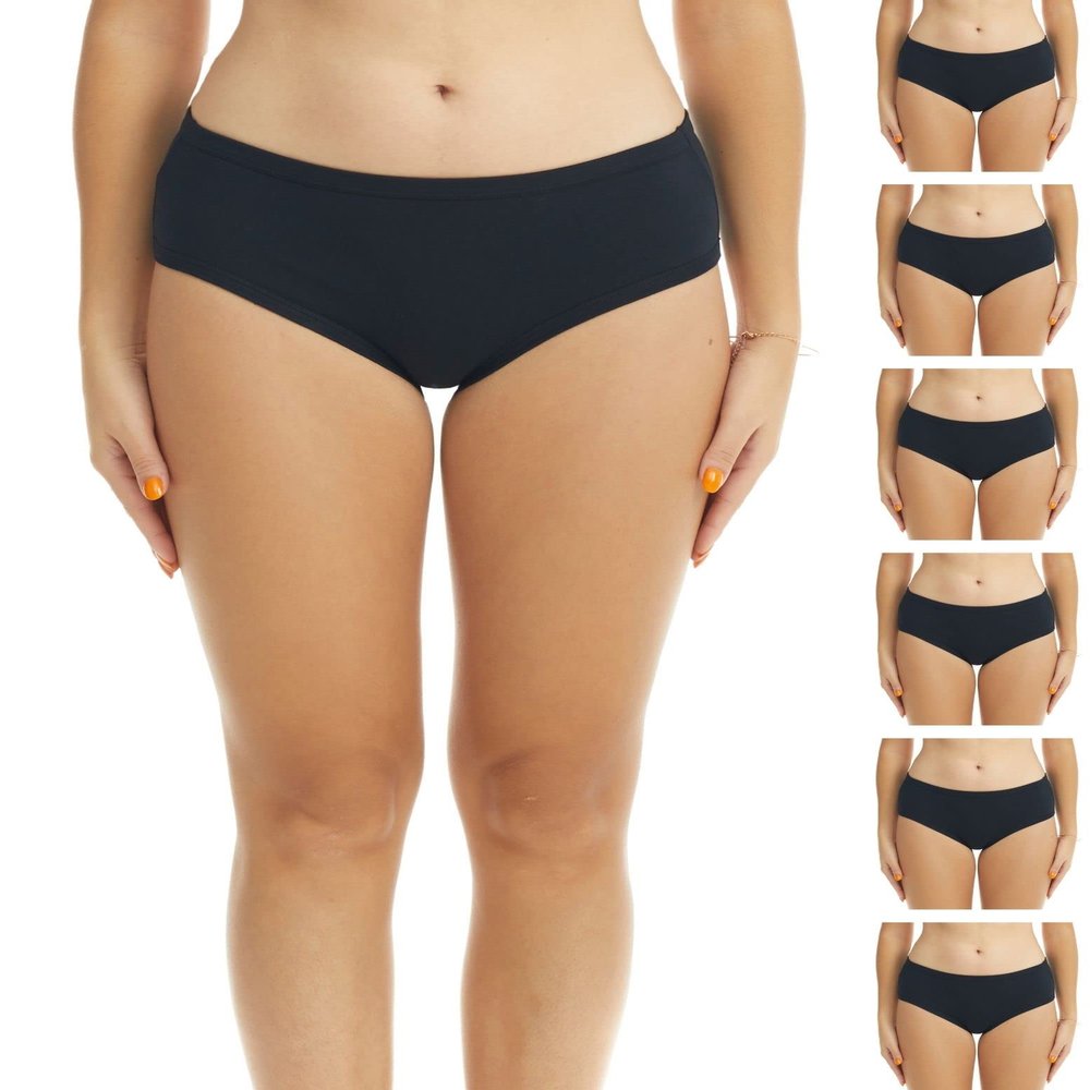 ESTEEZ Small Black Cotton Underwear for Women - Mid-Waisted Briefs, Soft & Breathable Ladies Panties Multi-Pack (EX804248-BLK-6PK-S)