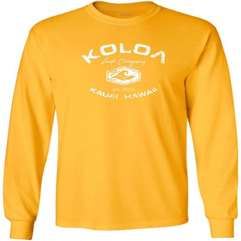 Joe's USA Koloa Surf Vintage Logo Heavy Cotton Long Sleeve T-Shirt-L-Gold/w