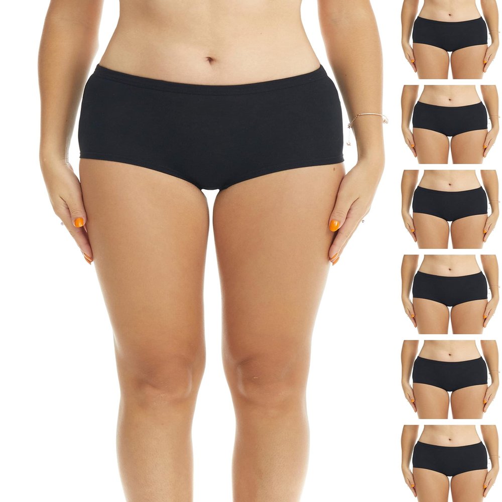 ESTEEZ Small Black Cotton Underwear for Women - Soft Boyshort Panties - Mid Waisted Breathable Stretch Boxer Briefs Multi Pack (EX804249-BLK-6PK-S)