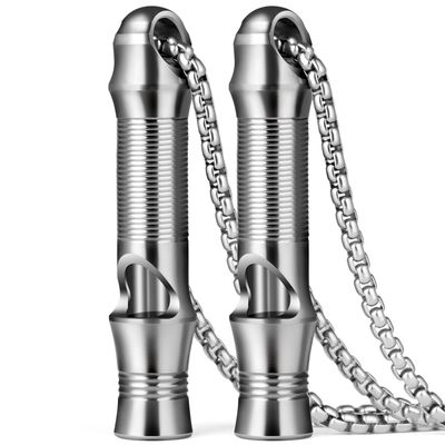 TISUR Titanium Emergency Keychain Necklace Whistle,EDC Safety Whistles for Women and Kids,Loud up to 120db, Survival Whistles for Hiking,Camping,Pets Training (2pcs Silver)
