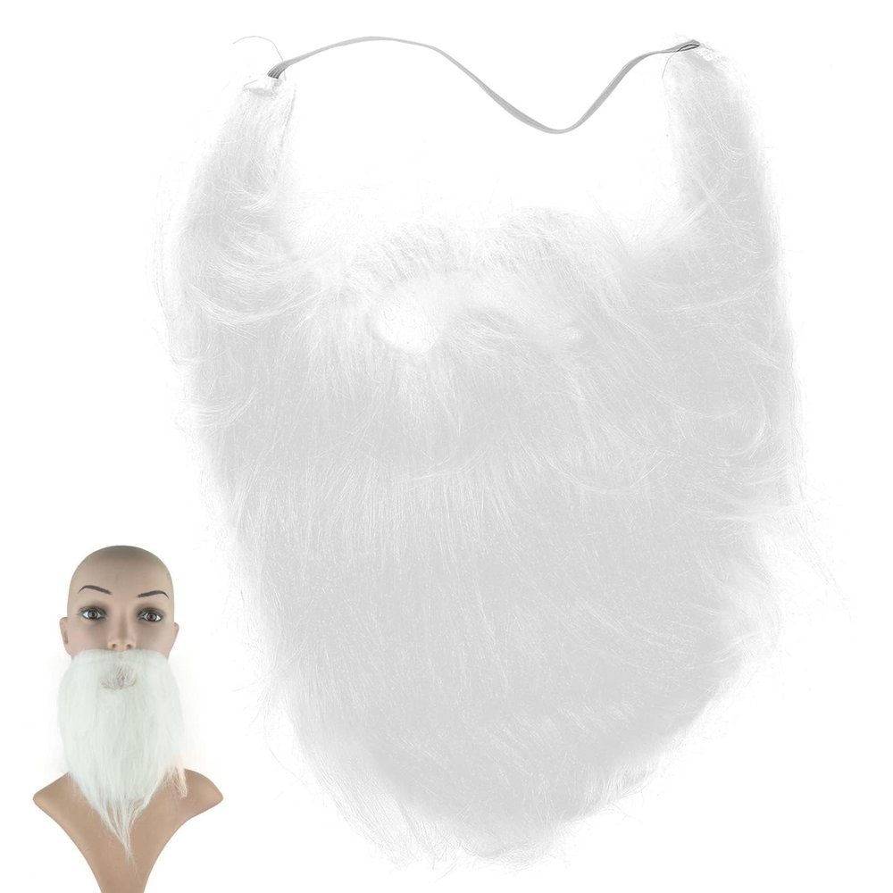 Agatige Fake Beard,White False Facial Beard Hair Plush Fake Novelty Mustache Accessories for Costume & Halloween Festival Party