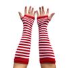 SYAYA Women Striped Long Fingerless Gloves, Winter Knitted Arm Warmers For Punk Rock/Cosplay/Goth/Christmas Party WM-S-G5 (White with Red Striped) view 2
