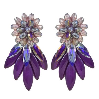 AeraVida Purple Cluster Crystal Bead and Mother of Pearl Stone Clip on Earrings | Large Pearl Earrings for Women