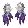 AeraVida Purple Cluster Crystal Bead and Mother of Pearl Stone Clip on Earrings | Large Pearl Earrings for Women view 4