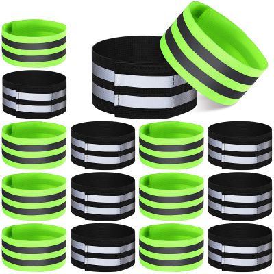 Gejoy 16 Pieces Reflective Bands Reflector Bands for Wrist, Arm, Ankle, Leg, High Visibility Reflective Gear Safety Reflector Tape Straps for Night Walking, Cycling and Running (Green, Black)